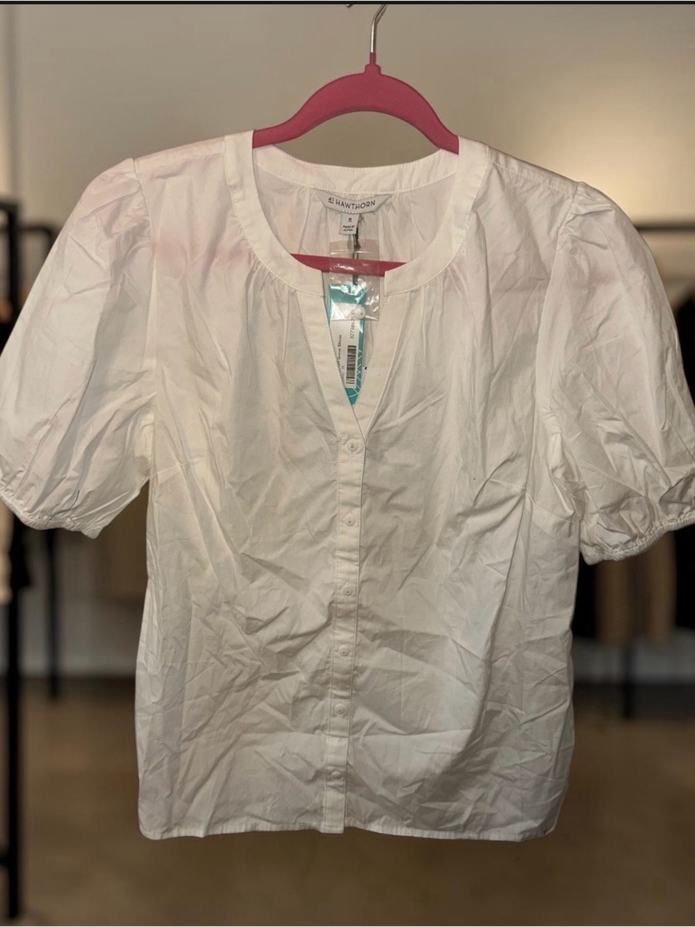 41 Hawthorn White Puff-Sleeve Button Front Blouse